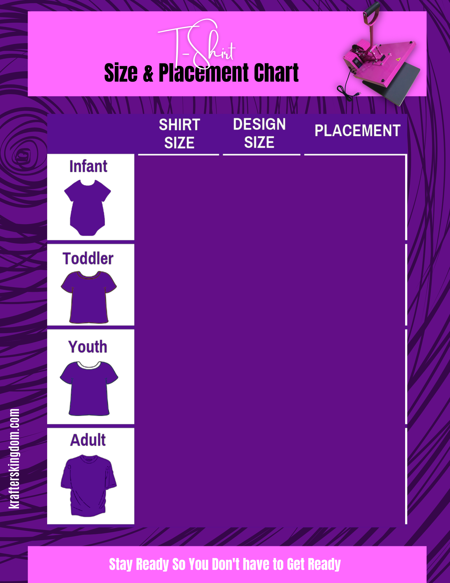 Sizing & Placement Chart Krafters Kingdom